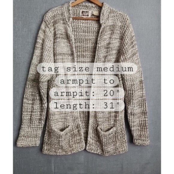 Vintage Open Cardigan Sweater Brown & Cream Varigated Medium - Picture 7 of 7